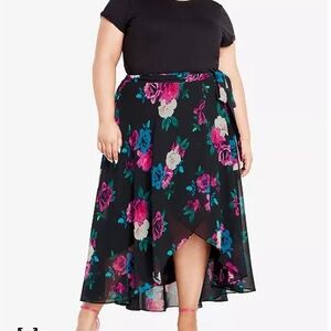 City Chic Chiffon Dark Floral Wrap Skirt Black, Pink, Blue City Chic XL=Sz 22